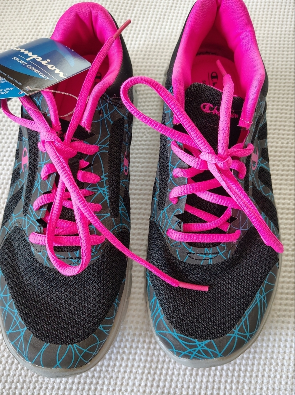 Champion Women’s Black Sneakers with Hot Pink & Teal Accents Size 7
